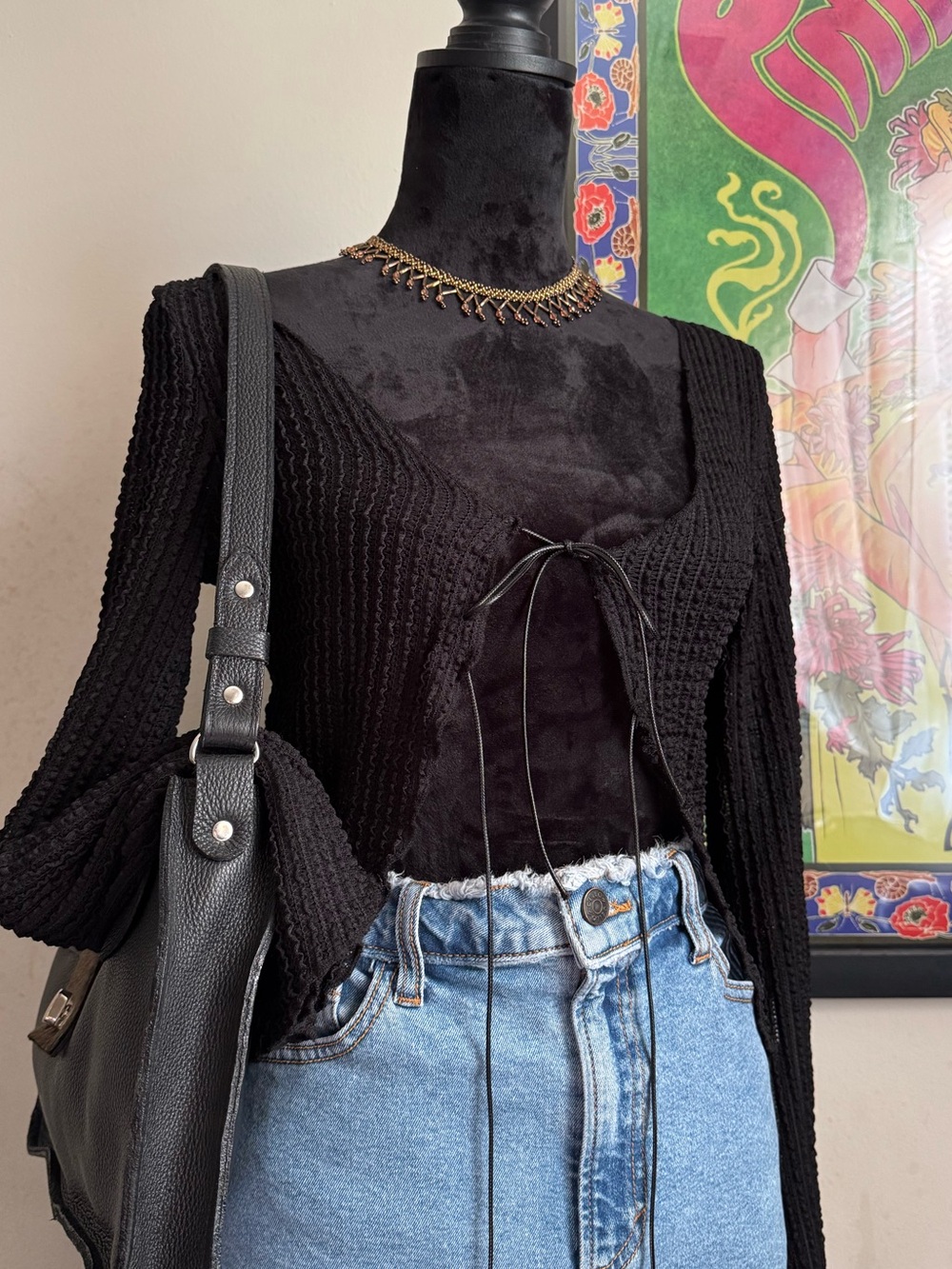 Windsor Black Knit Tie-Front Long Sleeve Top